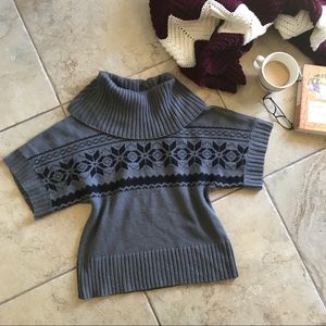 Short-sleeve cowl-neck sweater